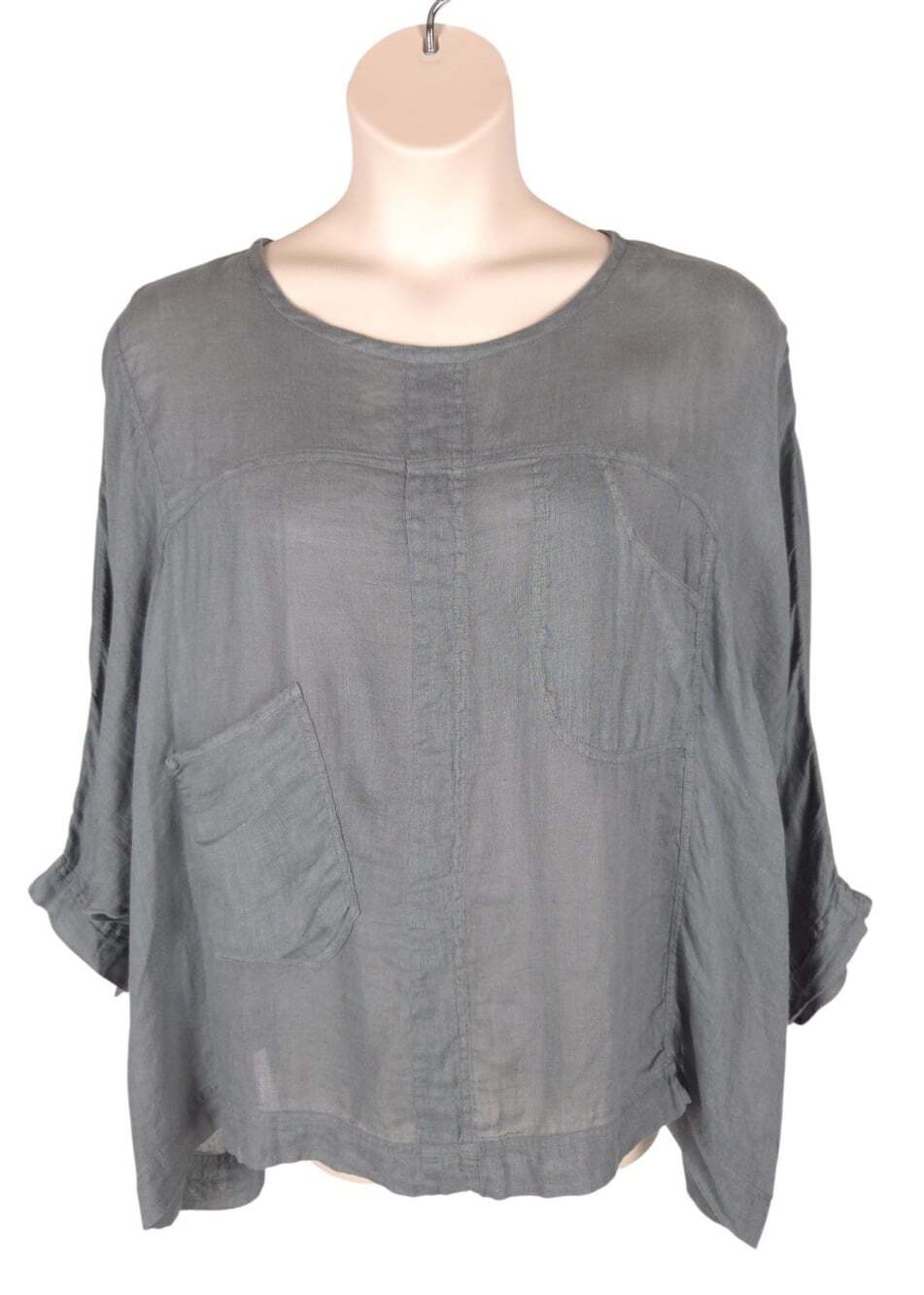 Grizas G360 Linen Tunic US XL 16 EU 46 Womens Gray Green Short Sleeve $210